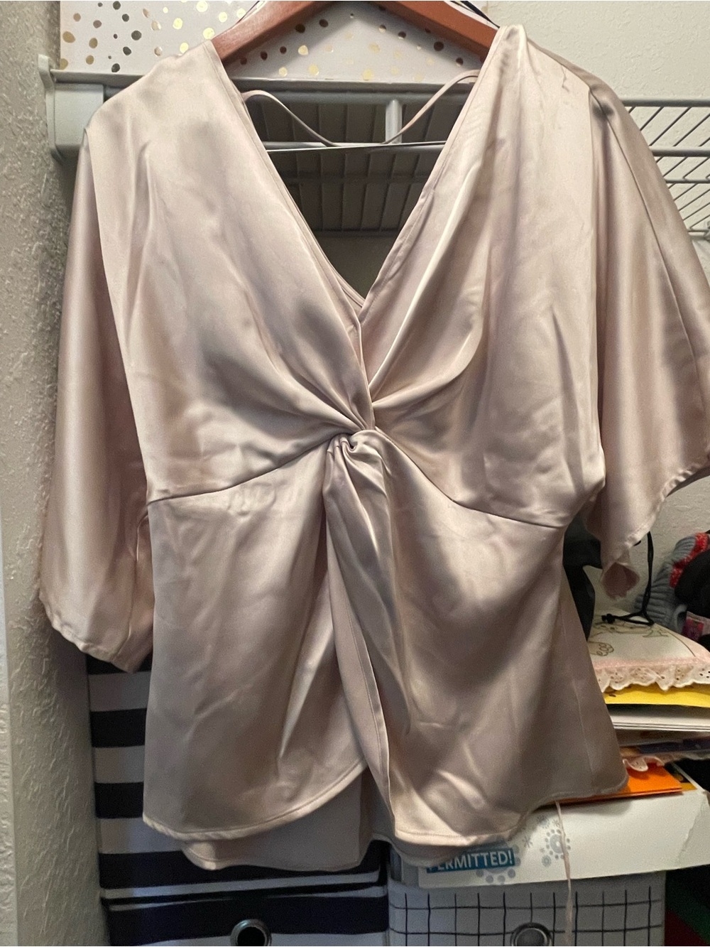 Pleione Satin-Like Blouse – Light Gold – Size M - Picture 6 of 6